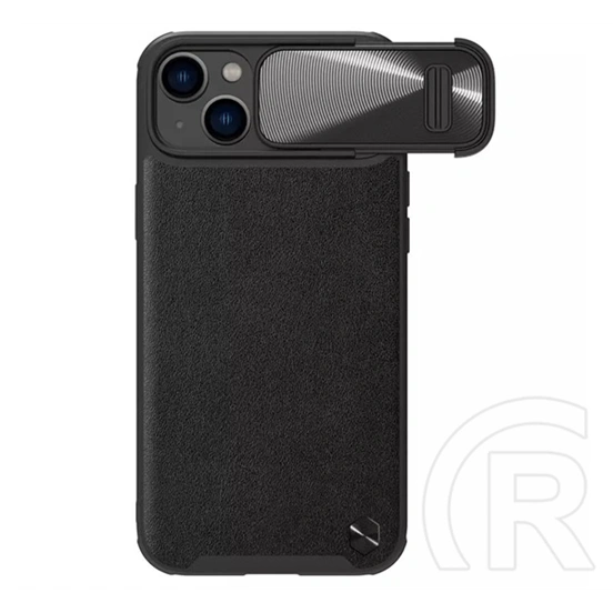 Nillkin CamShield Leather műanyag telefonvédő (ütésállóság, eco bőrhatású, kameravédő, fekete)