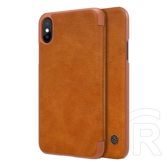 Nillkin QIN Apple iPhone XS 5.8 tok álló (Flip, oldalra nyíló, bankkártya tartó) barna