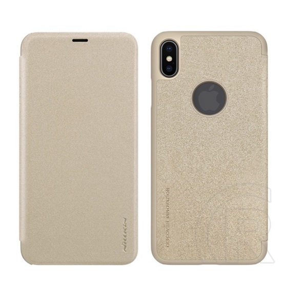 Nillkin SPARKLE Apple iPhone XS Max 6.5 műanyag telefonvédő (bőr hatású Flip, oldalra nyíló, logo kivágás) arany