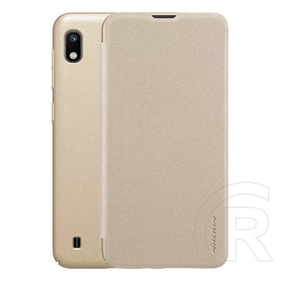 Nillkin SPARKLE Samsung Galaxy A10 (SM-A105F) műanyag telefonvédő (mikroszálas bőr hatású Flip, oldalra nyíló) arany