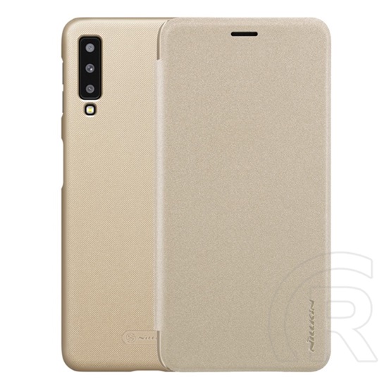 Nillkin SPARKLE Samsung Galaxy A7 (2018) SM-A750F műanyag védő (mikroszálas bőr hatású Flip, oldalra nyíló) arany