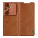 Nillkin Samsung Galaxy Z Fold7 (SM-F966) qin pro tok álló, bőr hatás (flip, kártyazseb, kameravédő, érintő ceruza) barna