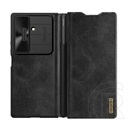 Nillkin Samsung Galaxy Z Fold7 (SM-F966) qin pro tok, bőr hatás (flip, kártyazseb, kameravédő, érintő ceruza) fekete