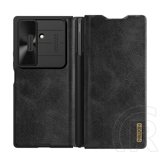 Nillkin Samsung Galaxy Z Fold7 (SM-F966) qin pro tok, bőr hatás (flip, kártyazseb, kameravédő, érintő ceruza) fekete