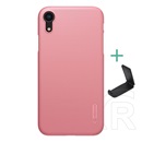 Nillkin Super Frosted Apple iPhone XR 6.1 műanyag telefonvédő (gumírozott, érdes felület + asztali tartó) rozéarany