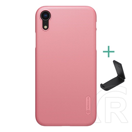 Nillkin Super Frosted Apple iPhone XR 6.1 műanyag telefonvédő (gumírozott, érdes felület + asztali tartó) rozéarany