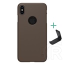 Nillkin Super Frosted Apple iPhone XS Max 6.5 műanyag telefonvédő (gumírozott,  logo kivágás + asztali tartó) aranybarna