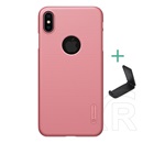 Nillkin Super Frosted Apple iPhone XS Max 6.5 műanyag telefonvédő (gumírozott,  logo kivágás + asztali tartó) rozéarany