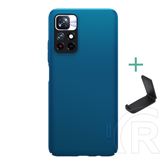 Nillkin Super Frosted Xiaomi Poco M4 Pro 5G műanyag telefonvédő (gumírozott, érdes felület + asztali tartó) sötétkék