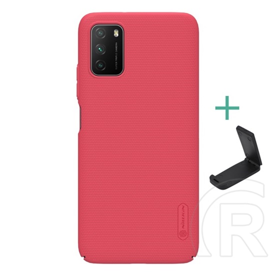 Nillkin Super Frosted Xiaomi Redmi 9T műanyag telefonvédő (gumírozott, érdes felület + asztali tartó) piros