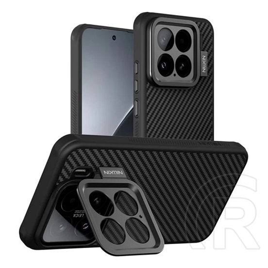 Nillkin Xiaomi 15 carboprop szilikon telefonvédő (ütésállóság, aramid bevonat, kitámasztó, karbon minta) fekete