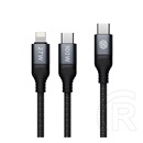 Nillkin dualpower adatkábel 2in1 (type-c - lightning/type-c, 100w, pd gyorstöltő 3.0, 100cm, cipőfűző) fekete