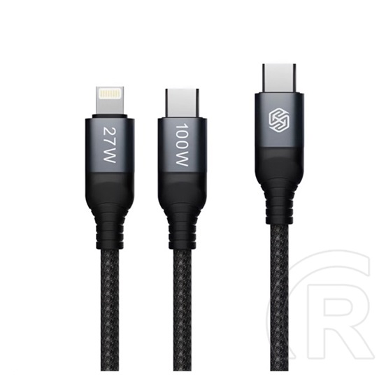 Nillkin dualpower adatkábel 2in1 (type-c - lightning/type-c, 100w, pd gyorstöltő 3.0, 100cm, cipőfűző) fekete