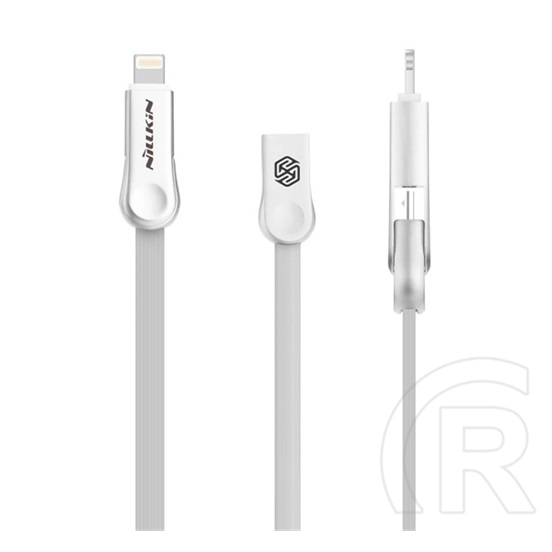 Nillkin Plus III adat- és töltőkábel (USB-A dugó / USB micro-B vagy Lightning 8 pin dugó, 1 m, lapos, fehér)