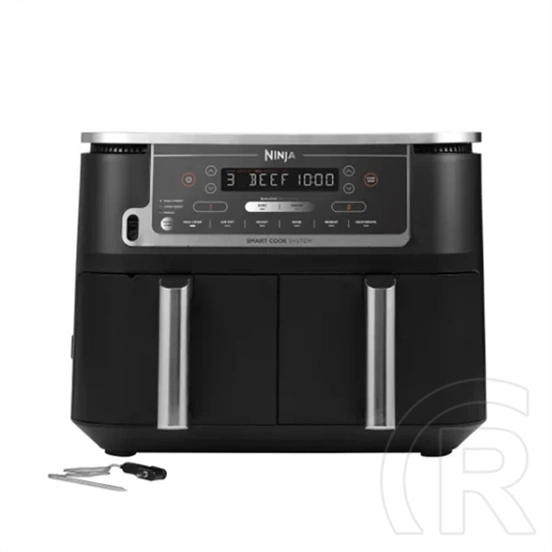 Ninja Foodi MAX AF451EU Dual Zone forrólevegős sütő (9,5 l, 2470 W, 2x4,75 l kosár, digitális maghőmérő, 40–240 °C, feke