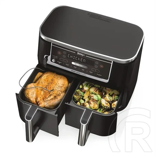 Ninja Foodi MAX AF451EU Dual Zone forrólevegős sütő (9,5 l, 2470 W, 2x4,75 l kosár, digitális maghőmérő, 40–240 °C, feke