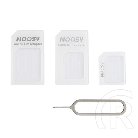 Noosy sim adapter (nano sim kártyát micro sim és normál méretű kártyára alakítja át, kártya kiemelő) fehér