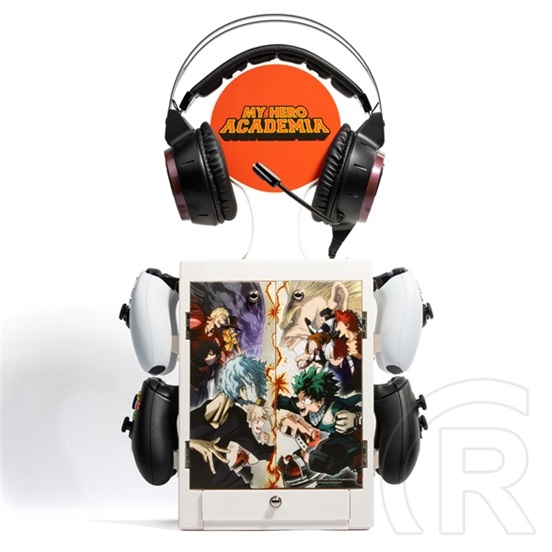 Numskull PS5/Xbox Series játéktartó állvány (My Hero Academia, szekrényes, 10 játék/film hely, 4 kontroller akasztó, fej