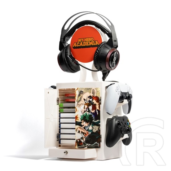 Numskull PS5/Xbox Series játéktartó állvány (My Hero Academia, szekrényes, 10 játék/film hely, 4 kontroller akasztó, fej