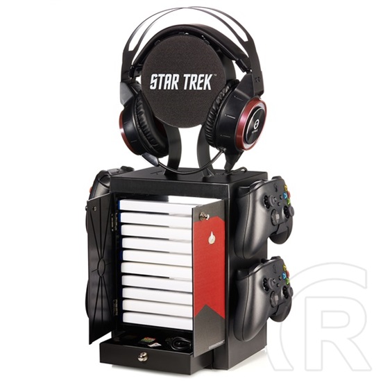 Numskull Star Trek játéktartó állvány (PS5/Xbox Series, szekrényes, 10 játék, 4 kontroller, fejhallgató tartó, piros)