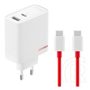 Oneplus Supervooc hálózati töltő (USB-A + USB-C aljzat, 80W, USB-C kábellel, fehér)