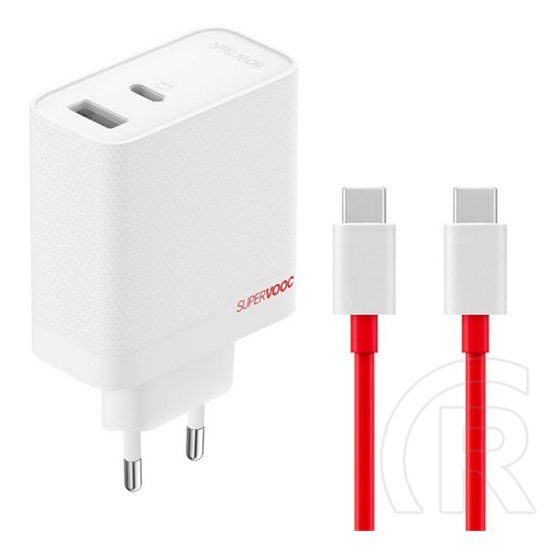 Oneplus Supervooc hálózati töltő (USB-A + USB-C aljzat, 80W, USB-C kábellel, fehér)
