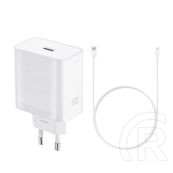 Oppo SuperVOOC hálózati töltő USB aljzat (80W, gyorstöltő, Type-C kábel, fehér)