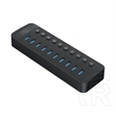 Orico CT2U3-10AB Type-C hub 10in1 (elosztó, 10 USB aljzat, 4A, 100cm, fekete)