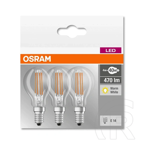 Osram Base Filament LED kisgömb izzó 4 W 470 lm E14 (meleg fehér) 3 db