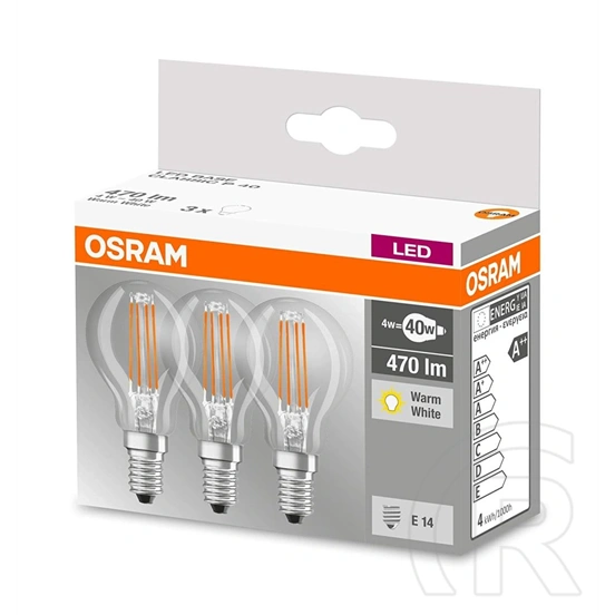 Osram Base Filament LED kisgömb izzó 4 W 470 lm E14 (meleg fehér) 3 db