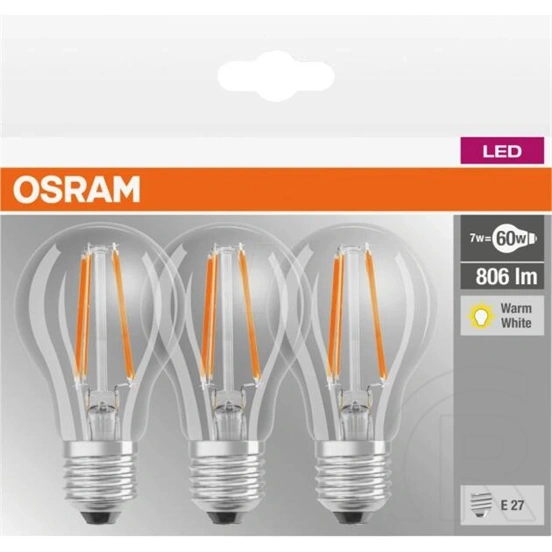 Osram Base Filament LED körte izzó 7 W 806 lm E27 (meleg fehér) 3 db