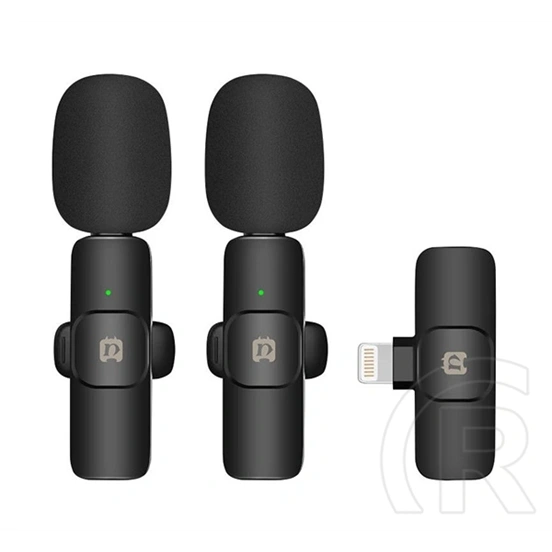 PULUZ bluetooth mikrofon 2db (lightning, lavalier csíptethető, zajszűrő, töltőtok, fekete)