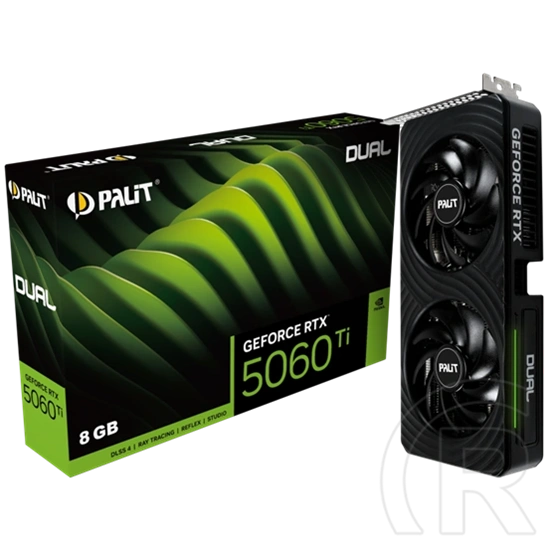Palit Dual GeForce RTX 5060 Ti VGA (PCIe 5.0, 8 GB GDDR7, 128 bit, 3xDP, 2xHDMI, fekete)
