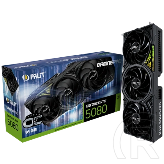 Palit GeForce RTX5080 GamingPro OC VGA (PCIe 5.0, 16 GB GDDR7, 256 bit, 3xDP+HDMI, fekete)