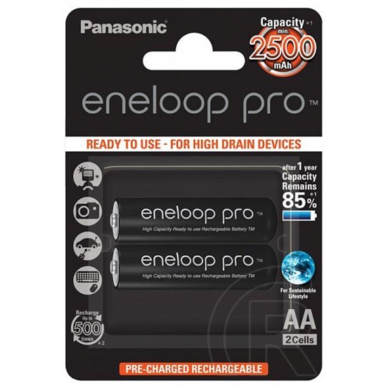 Panasonic Eneloop Pro akkumulátor (2 db, 2500 mAh, Ni-MH, AA)