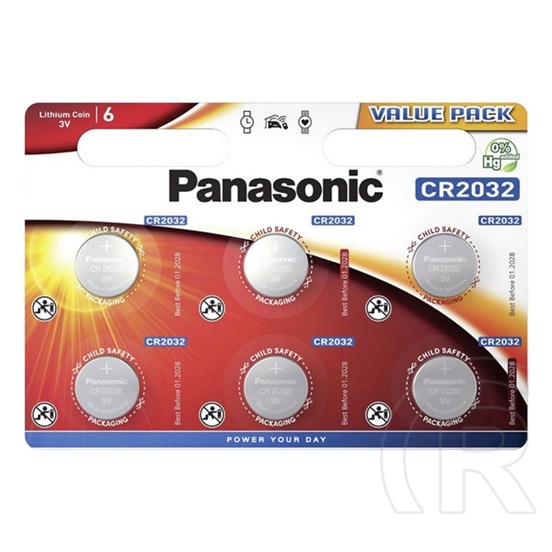 Panasonic gombelem (cr2032l/6bp, 3v, lítium) 6db/ csomag