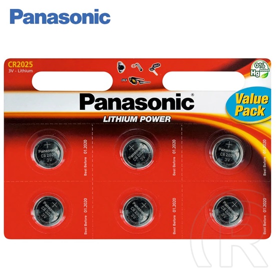 Panasonic lítium gombelem (6 db, 3V, CR2025)