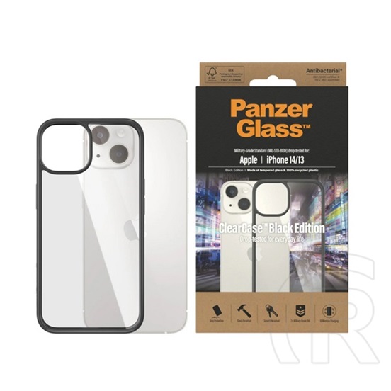 Panzerglass Apple iPhone 15  clearcase szilikon telefonvédő (ütésállóság, üveg hátlap, antibakteriális) fekete