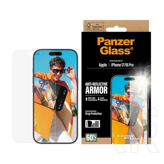 Panzerglass Apple iPhone 16 Pro anti-reflective armor easyaligner üveg (tükröződésmentes + segédkeret) átlátszó