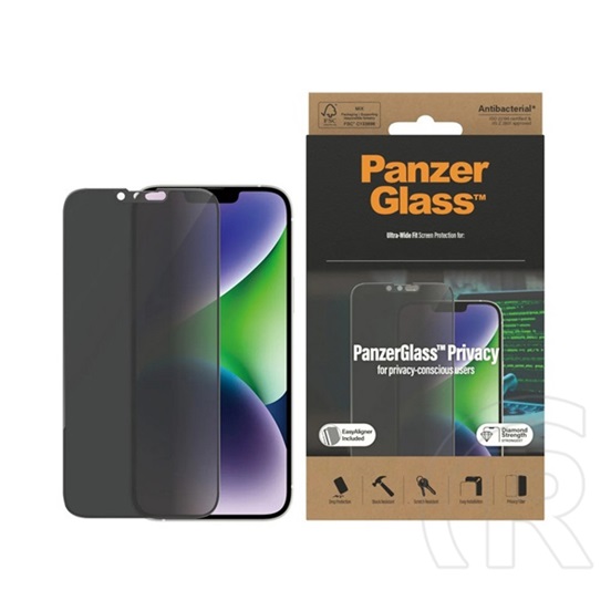 Panzerglass Apple iPhone 16 Pro privacy ultra-wide fit képernyővédő üveg (3d, betekintés védelem + segédkeret) fekete
