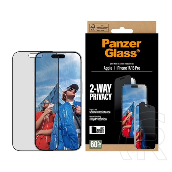 Panzerglass Apple iPhone 17 2-way privacy ultra-wide easyaligner üveg (betekintés ellen, karcálló + segédkeret) fekete