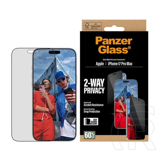 Panzerglass Apple iPhone 17 Pro Max easyaligner üveg (betekintés ellen, karcálló + segédkeret) fekete