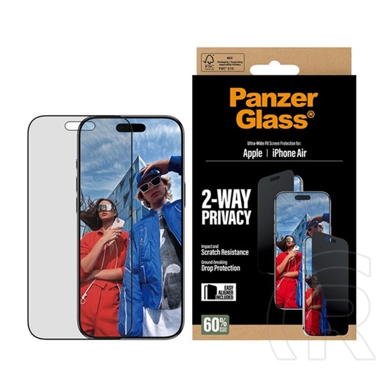 Panzerglass Apple iPhone Air 2-way privacy ultra-wide easyaligner üveg (betekintés ellen, karcálló + segédkeret) fekete