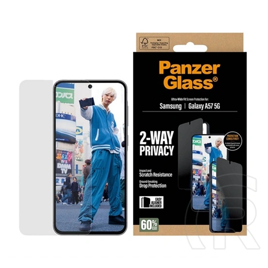 Panzerglass Samsung A57 5G privacy ultra-wide fit képernyővédő üveg (3d, betekintés védelem + segédkeret) fekete