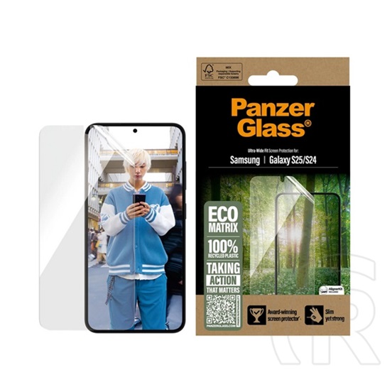 Panzerglass Samsung Galaxy S25 (SM-S931) eco matrix képernyővédő üveg (flexibilis, karcálló + segédkeret) átlátszó