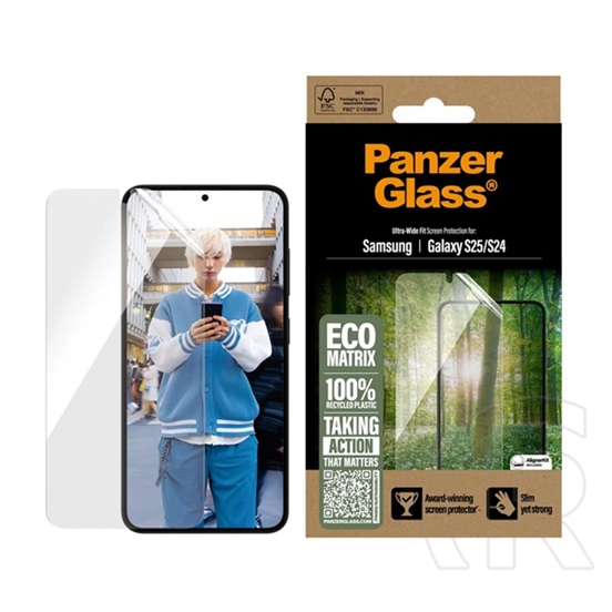 Panzerglass Samsung Galaxy S25 (SM-S931) eco matrix képernyővédő üveg (flexibilis, karcálló + segédkeret) átlátszó