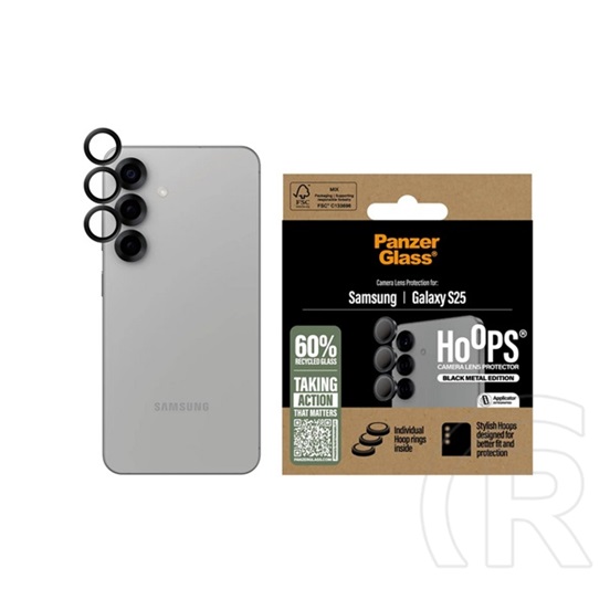 Panzerglass Samsung Galaxy S25 (SM-S931) hoops kameravédő üveg (9h + segédkeret) fekete