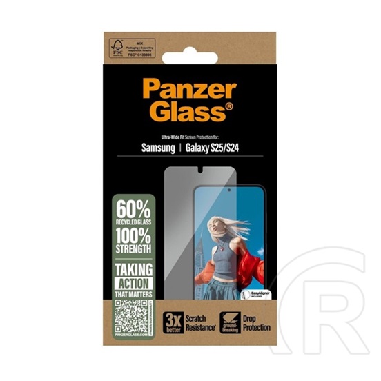 Panzerglass Samsung Galaxy S25 (SM-S931) képernyővédő üveg (3d, ütésállóság, 9h) átlátszó