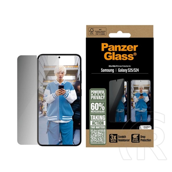 Panzerglass Samsung Galaxy S25 (SM-S931) privacy ultra-wide fit  üveg (3d, betekintés védelem + segédkeret) fekete