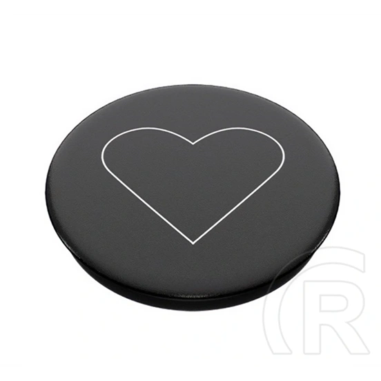 PopSockets telefontartó (készülékre ragasztható, többfunkciós, szív, fekete, prémium minőség)
